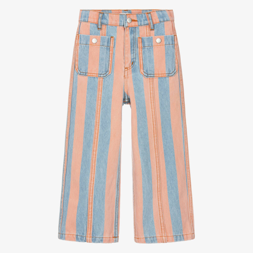 Tinycottons-Girls Pink & Blue Striped Denim Jeans | Childrensalon