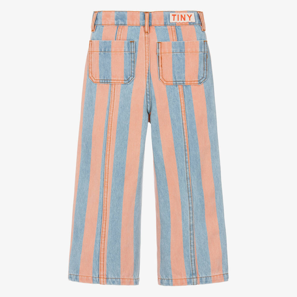 Tinycottons-Girls Pink & Blue Striped Denim Jeans | Childrensalon
