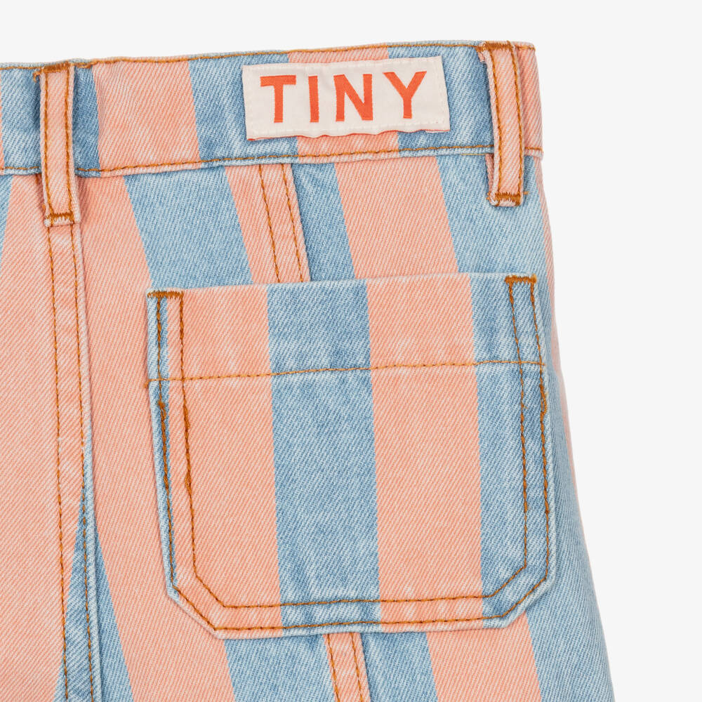 Tinycottons-Girls Pink & Blue Striped Denim Jeans | Childrensalon