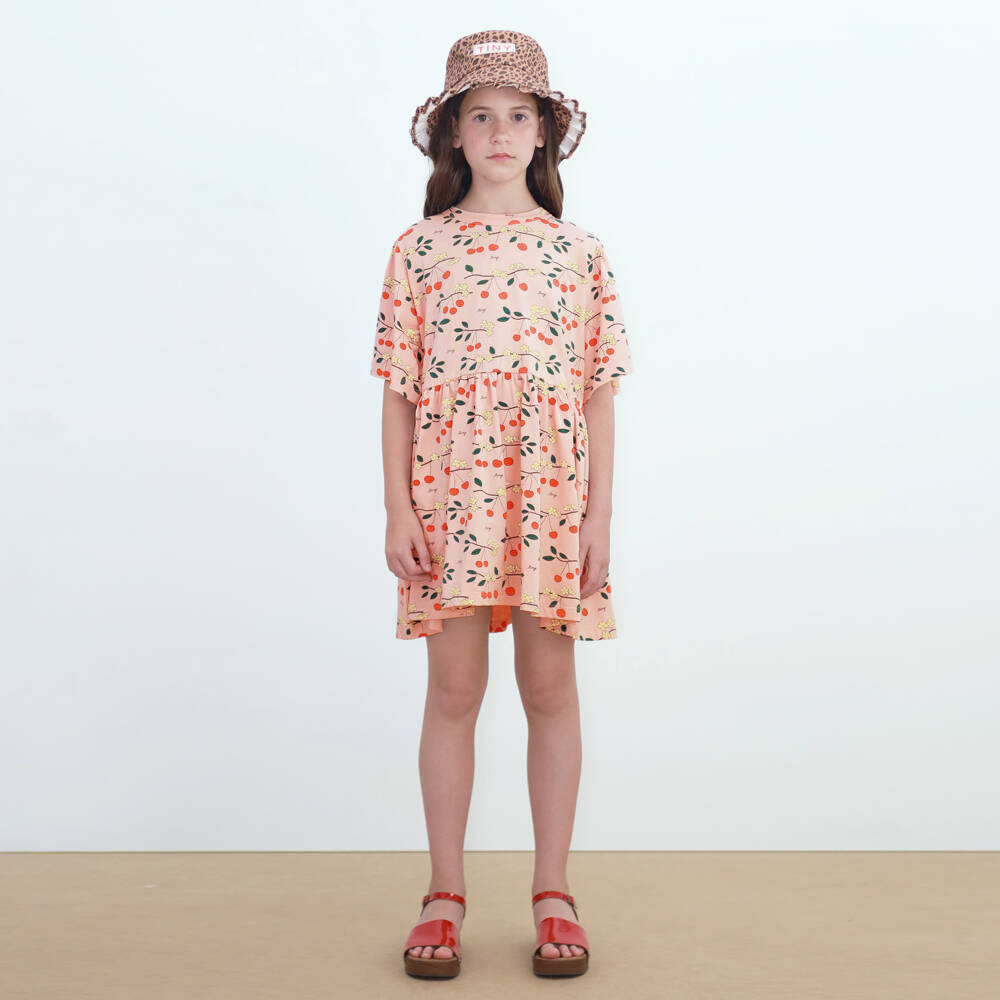 Tinycottons-Girls Pink Cherry Print Organic Cotton Jersey Dress | Childrensalon