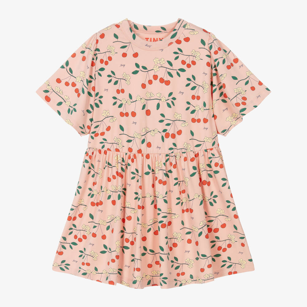 Tinycottons-Girls Pink Cherry Print Organic Cotton Jersey Dress | Childrensalon