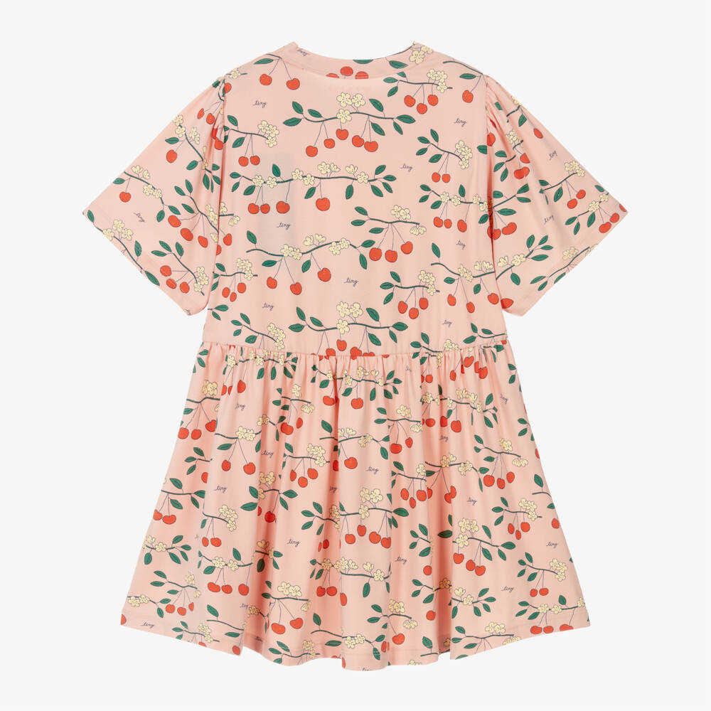 Tinycottons-Girls Pink Cherry Print Organic Cotton Jersey Dress | Childrensalon