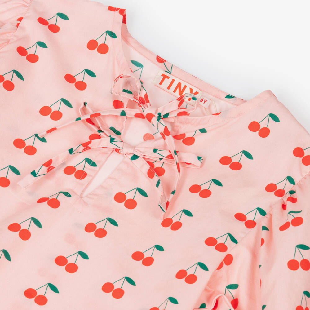 Tinycottons-Girls Pink Cotton Cherry Print Dress | Childrensalon
