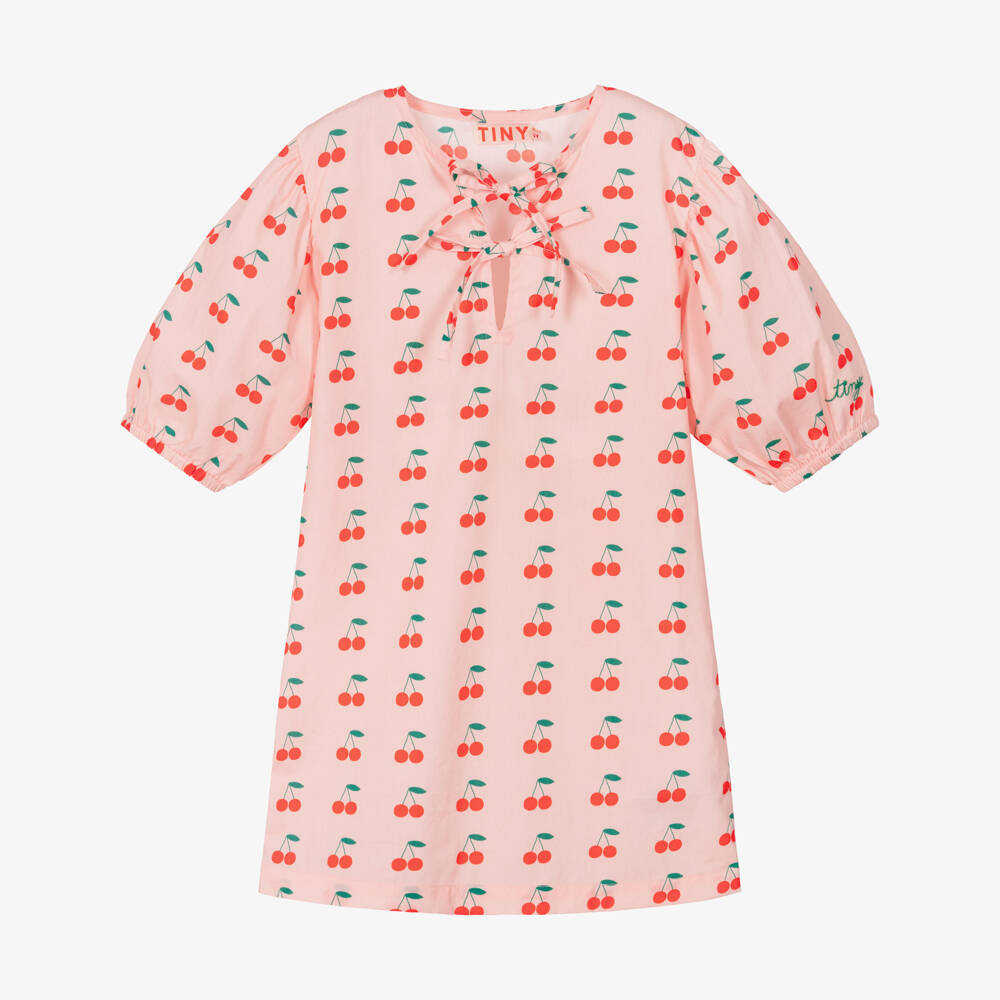Tinycottons-Girls Pink Cotton Cherry Print Dress | Childrensalon