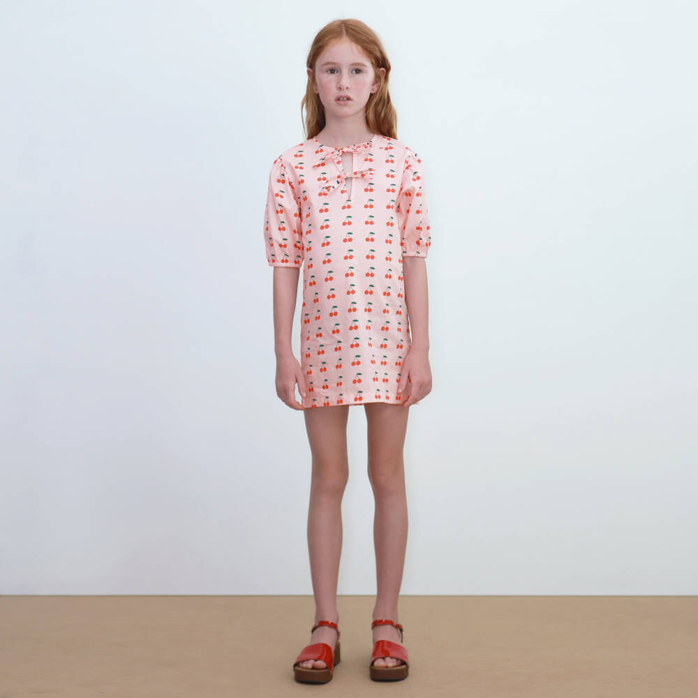 Tinycottons-Girls Pink Cotton Cherry Print Dress | Childrensalon