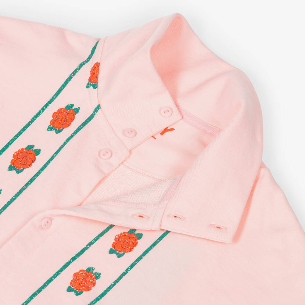 Tinycottons-Girls Pink Cotton Jersey Rose Print Cardigan | Childrensalon