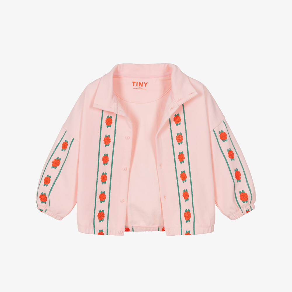 Tinycottons-Girls Pink Cotton Jersey Rose Print Cardigan | Childrensalon