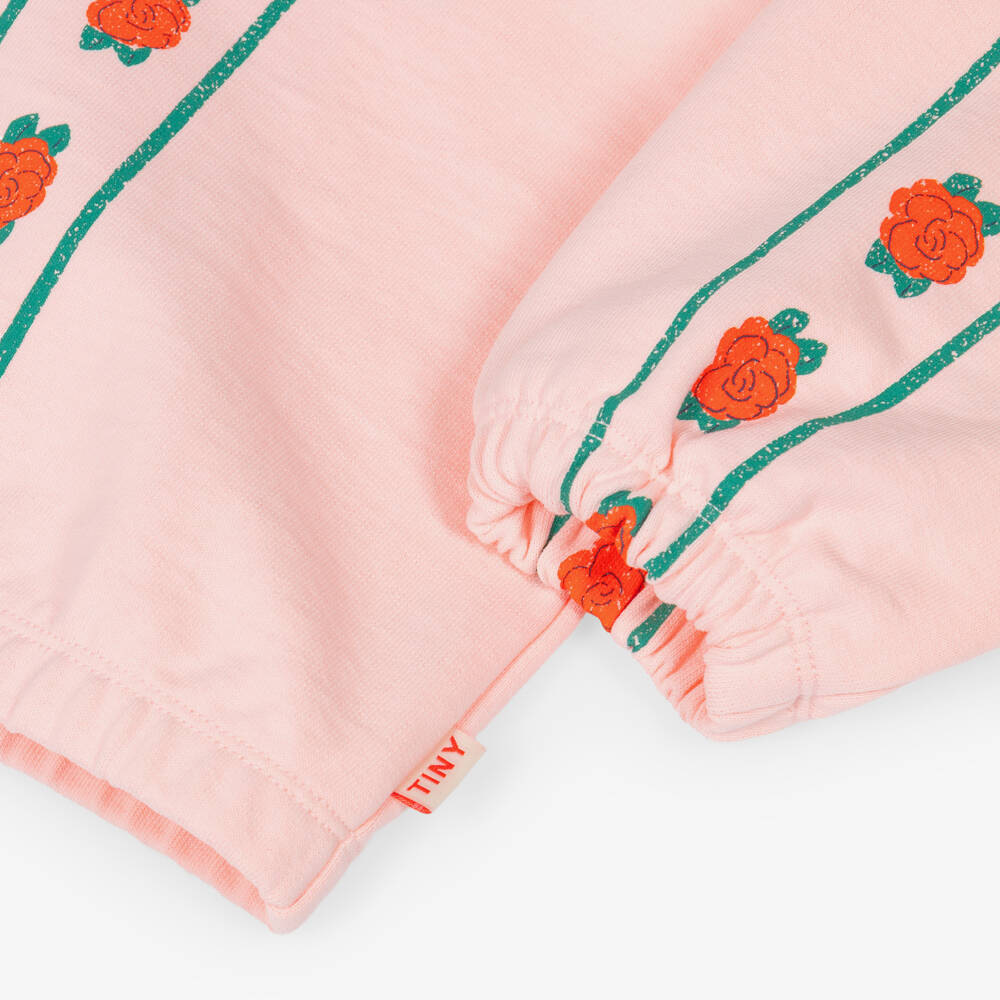 Tinycottons-Girls Pink Cotton Jersey Rose Print Cardigan | Childrensalon