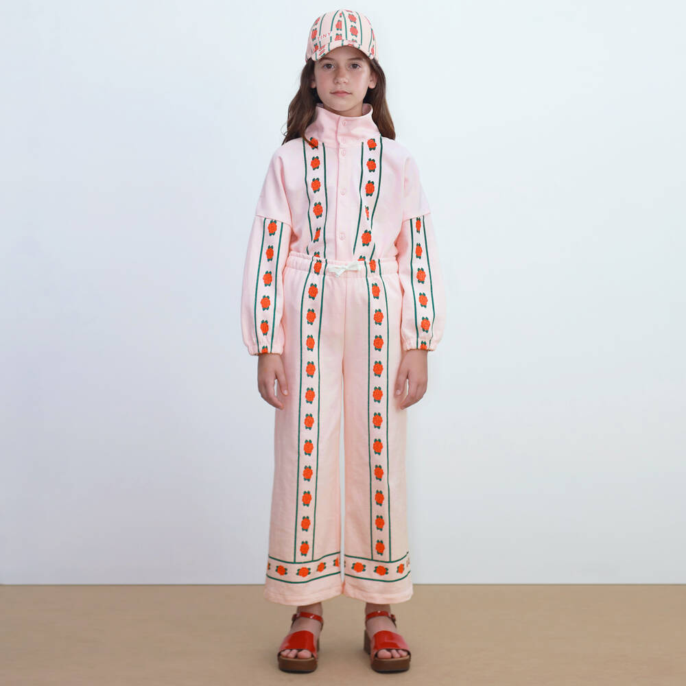 Tinycottons-Girls Pink Cotton Jersey Rose Print Cardigan | Childrensalon