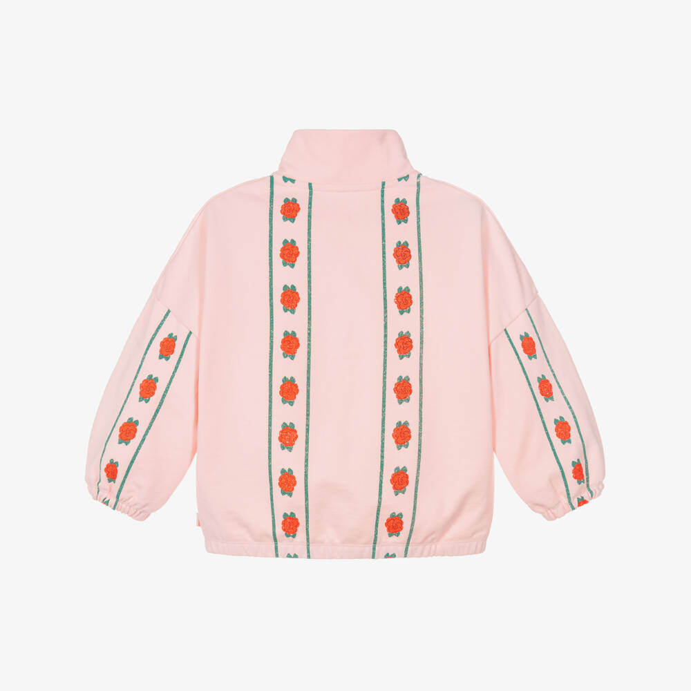 Tinycottons-Girls Pink Cotton Jersey Rose Print Cardigan | Childrensalon