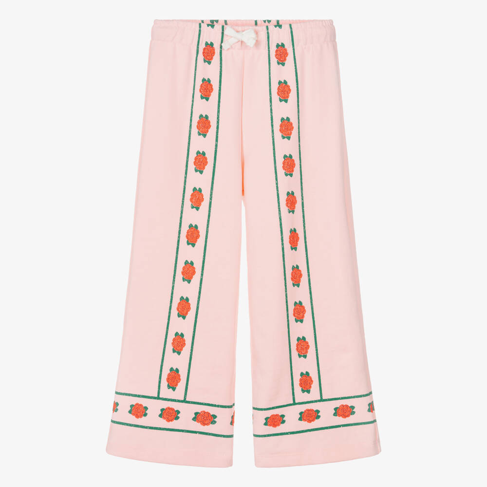 Tinycottons-Girls Pink Cotton Jersey Rose Print Joggers | Childrensalon