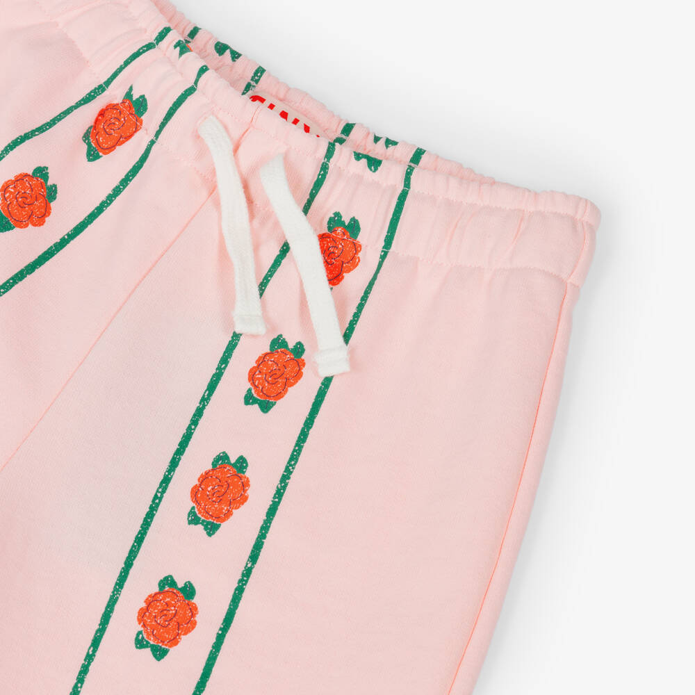 Tinycottons-Girls Pink Cotton Jersey Rose Print Joggers | Childrensalon