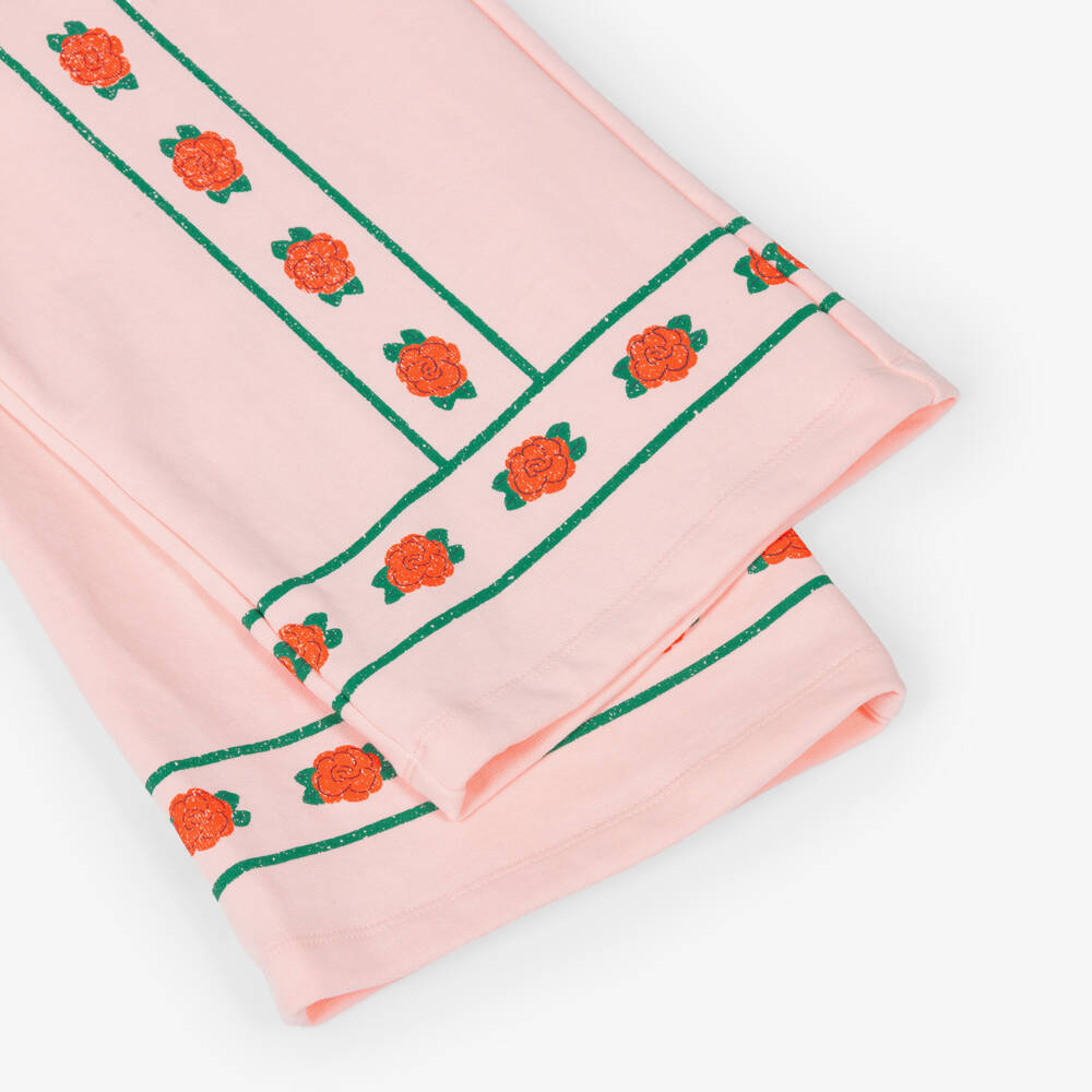 Tinycottons-Girls Pink Cotton Jersey Rose Print Joggers | Childrensalon