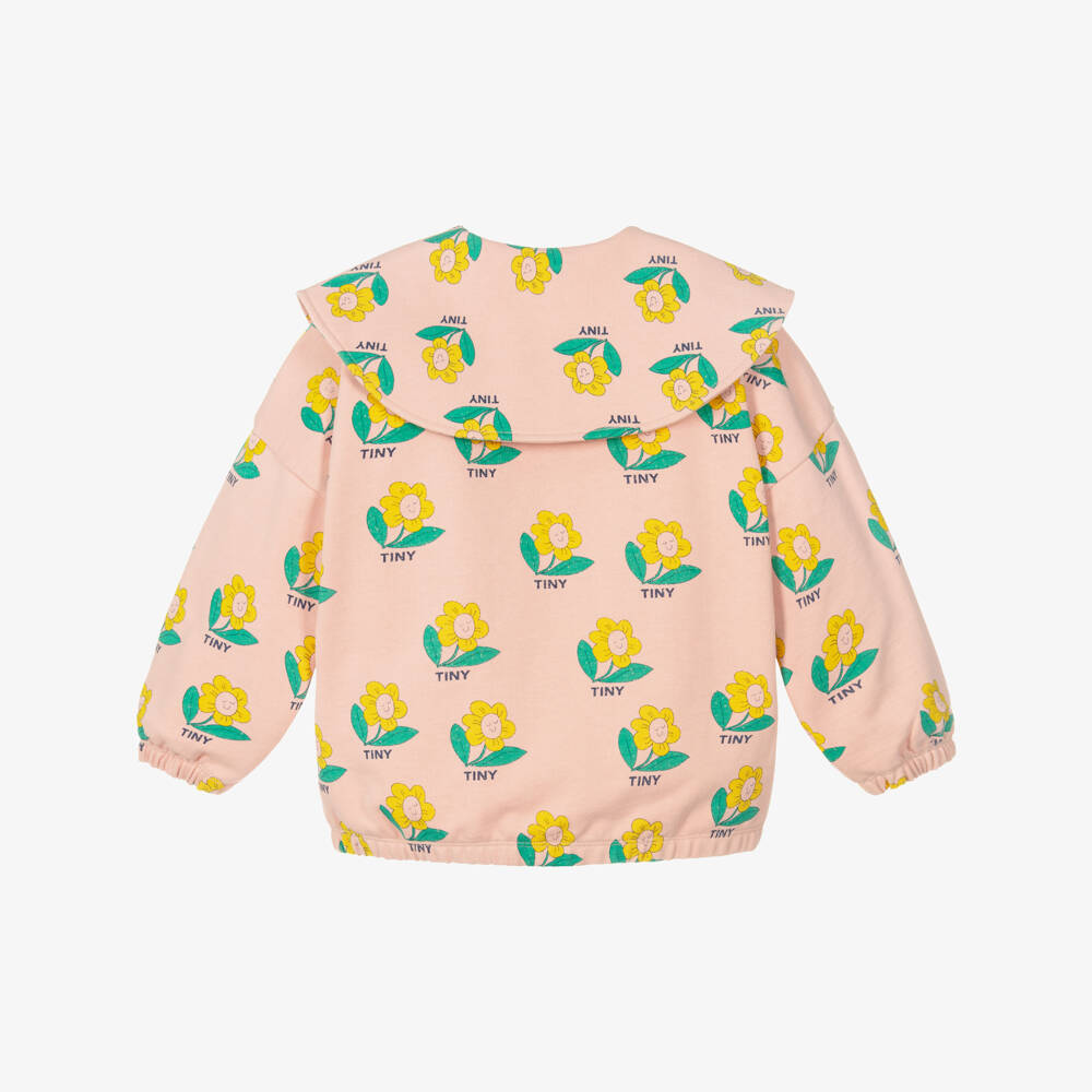 Tinycottons-Girls Pink Happy Flower Cotton Sweatshirt with Collar | Childrensalon