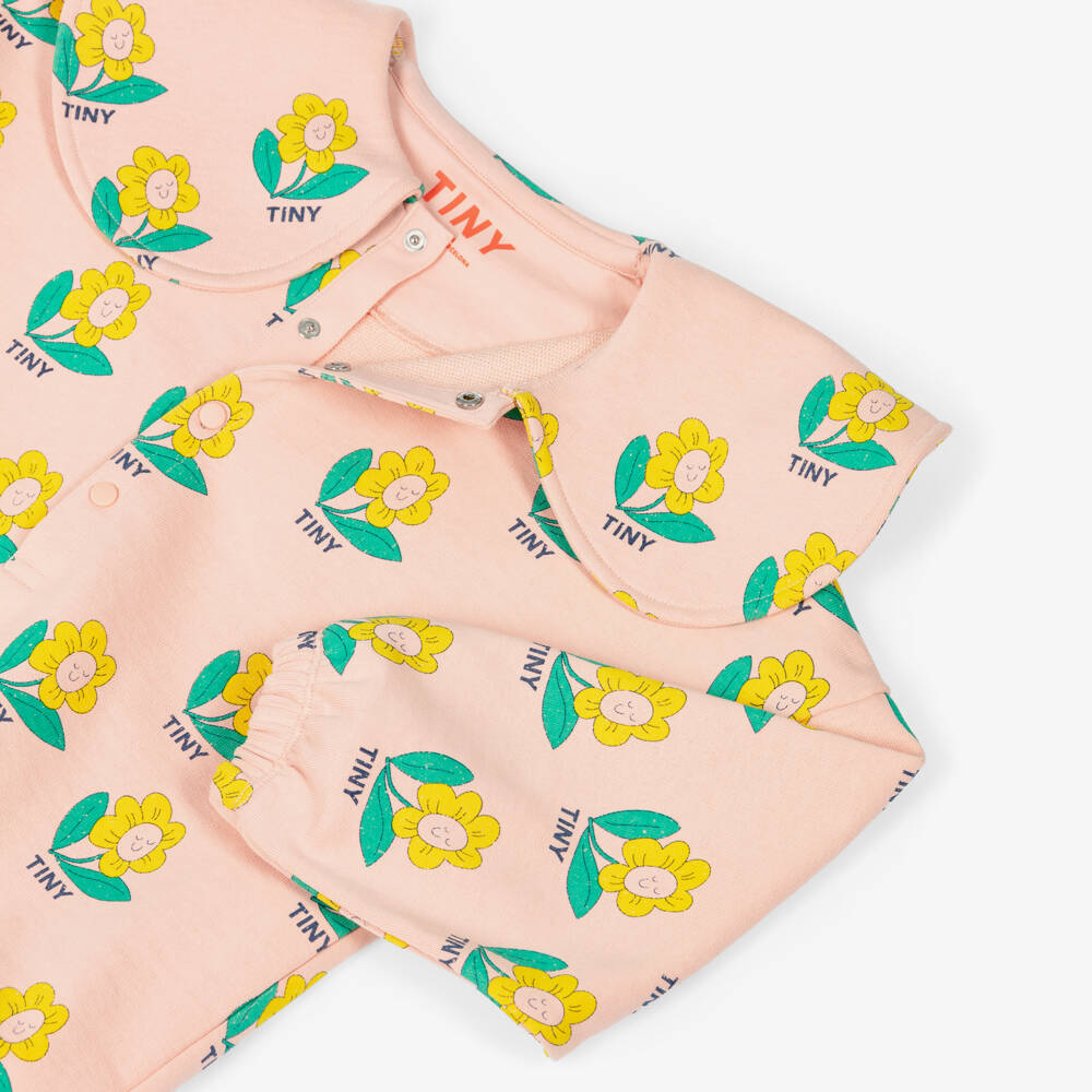 Tinycottons-Girls Pink Happy Flower Cotton Sweatshirt with Collar | Childrensalon