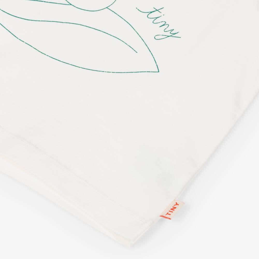 Tinycottons-Girls White & Blue Cotton T-Shirt with Flower Print | Childrensalon