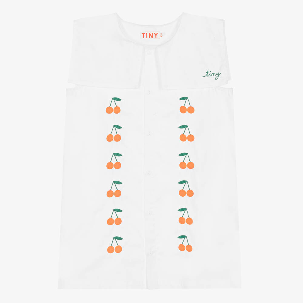 Tinycottons-Girls White Cotton Dress with Embroidered Cherries | Childrensalon
