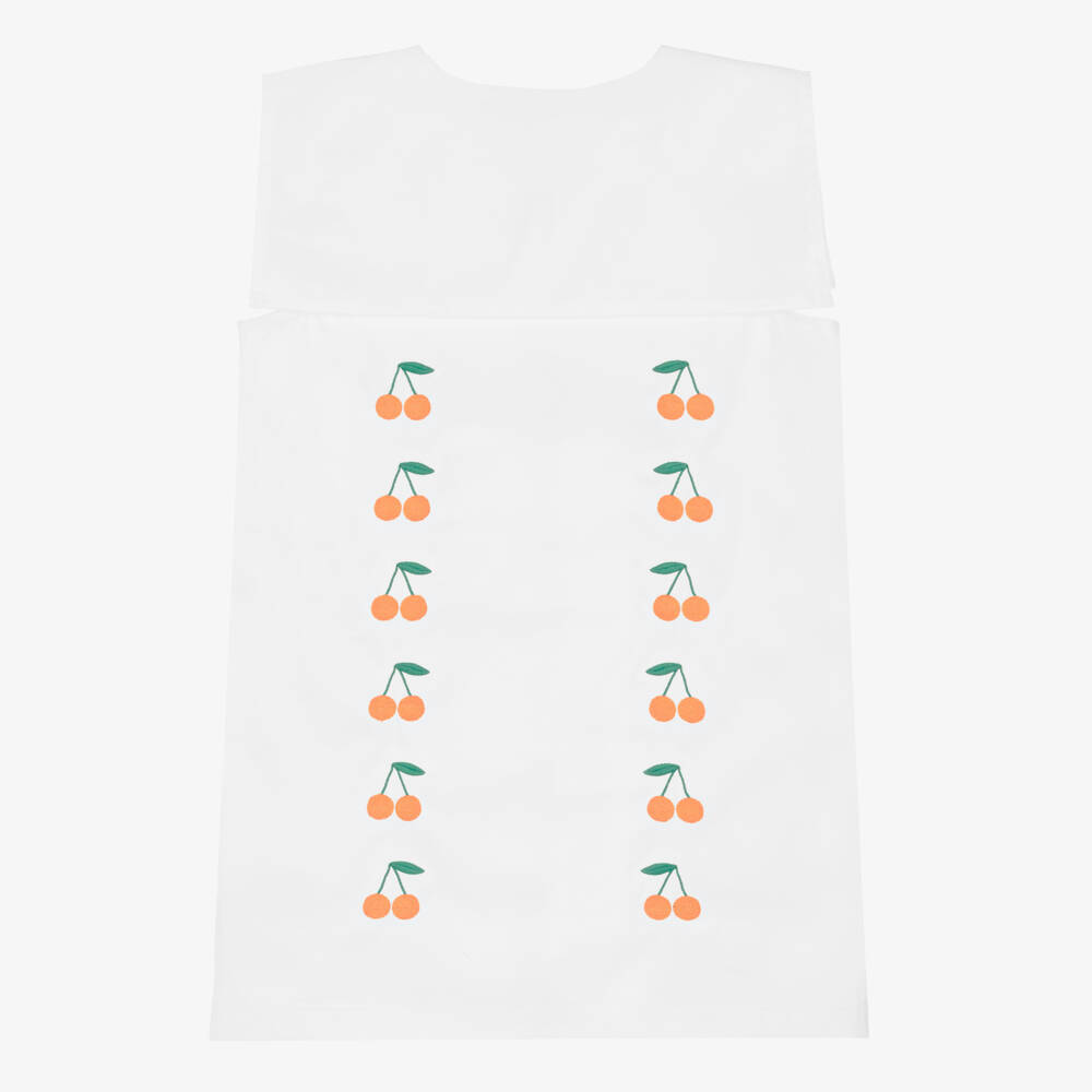 Tinycottons-Girls White Cotton Dress with Embroidered Cherries | Childrensalon