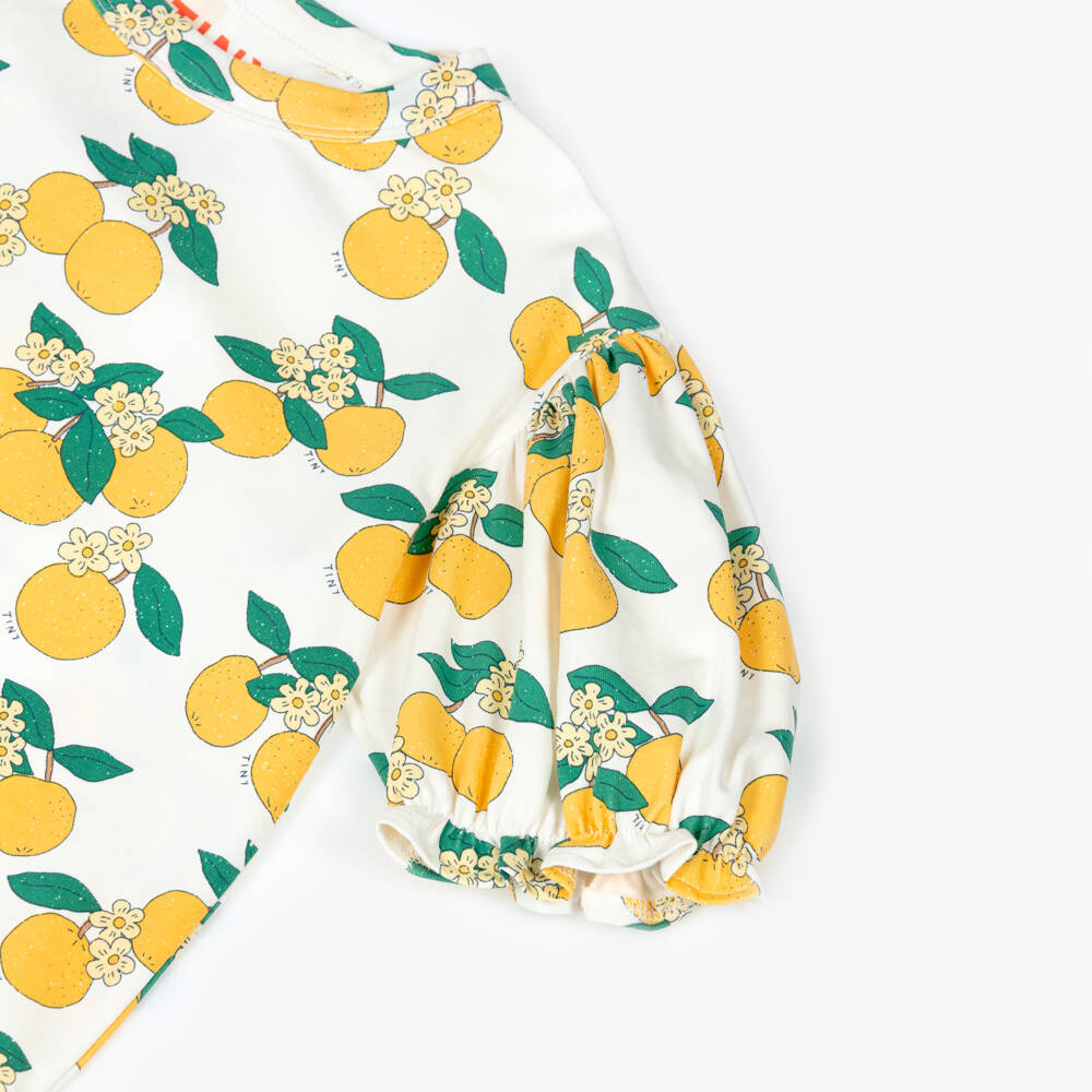 Tinycottons-Girls White Cotton Jersey Orange Print Dress | Childrensalon