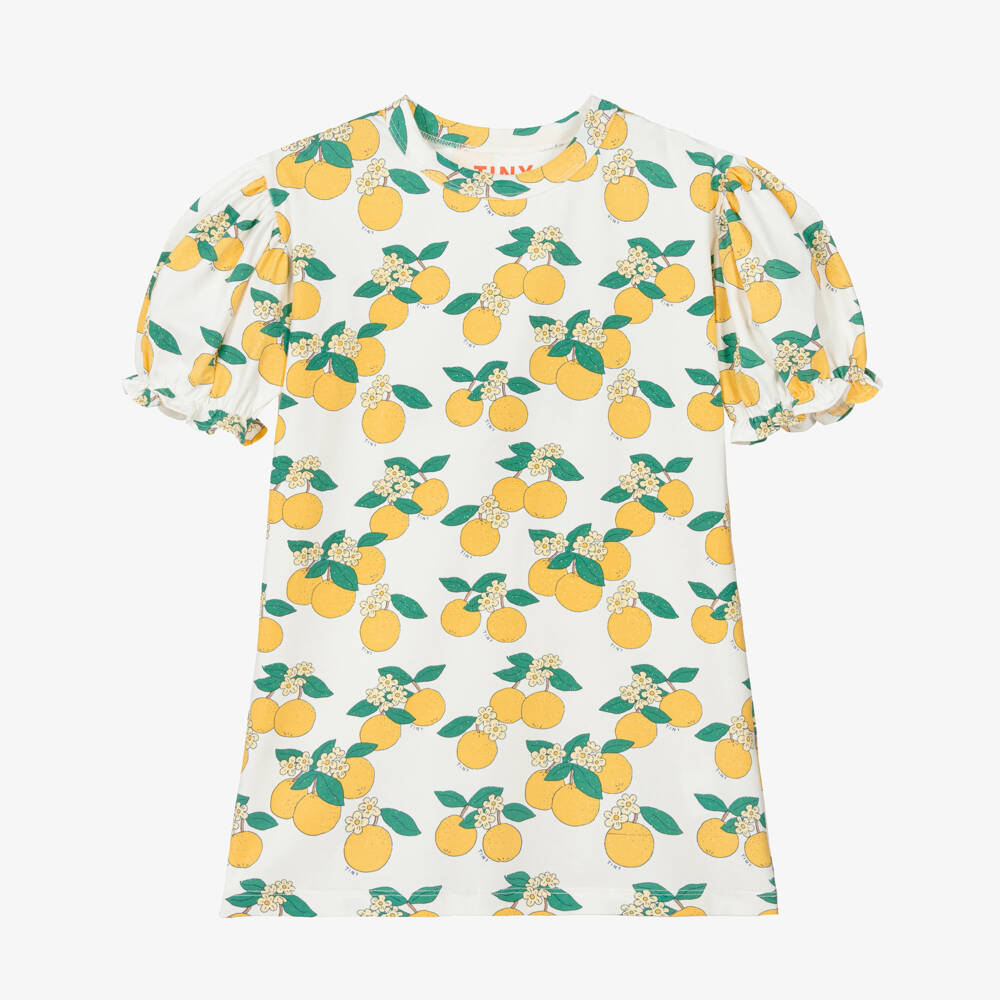 Tinycottons-Платье белое из хлопкового трикотажа с принтом апельсин для девочек | Childrensalon