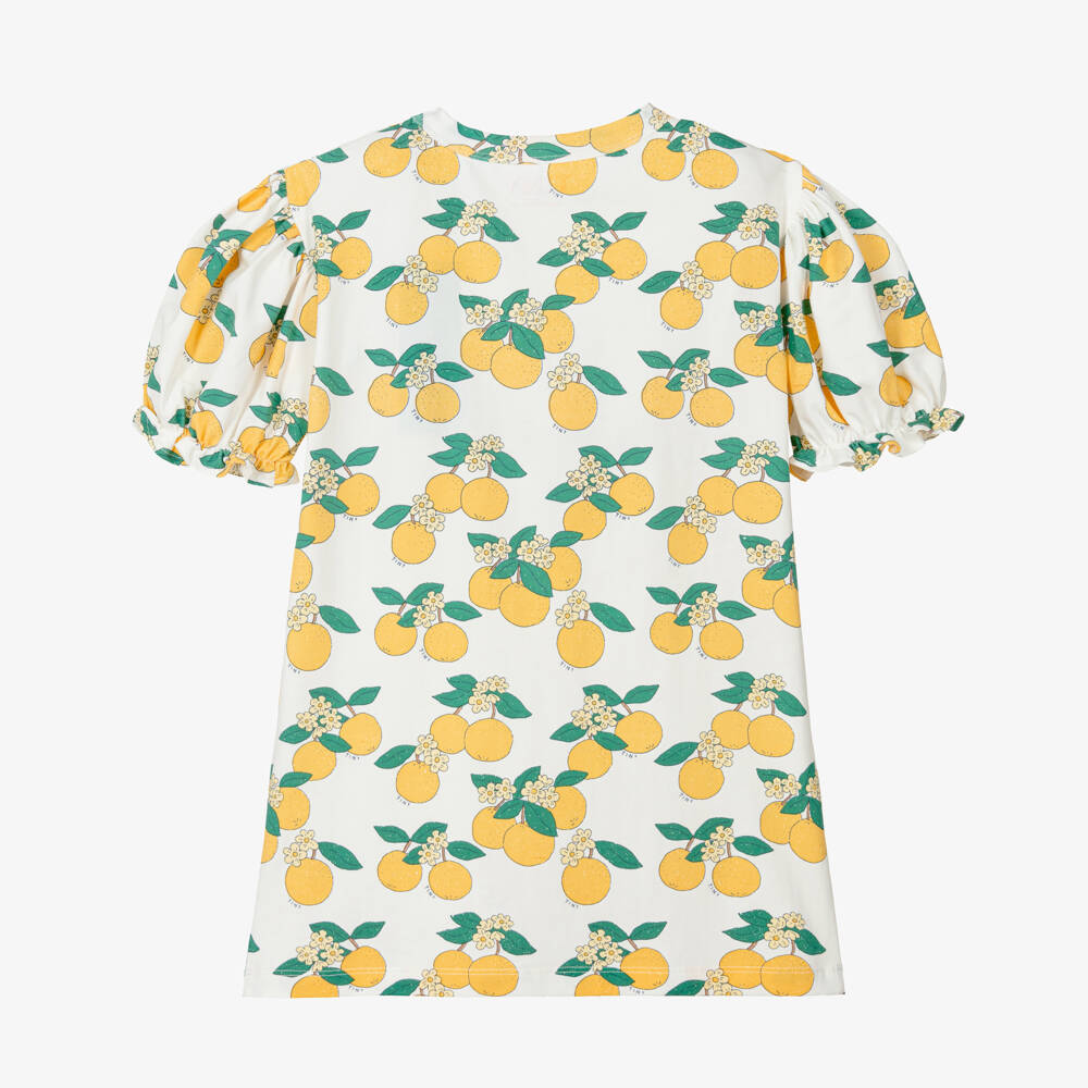 Tinycottons-Girls White Cotton Jersey Orange Print Dress | Childrensalon