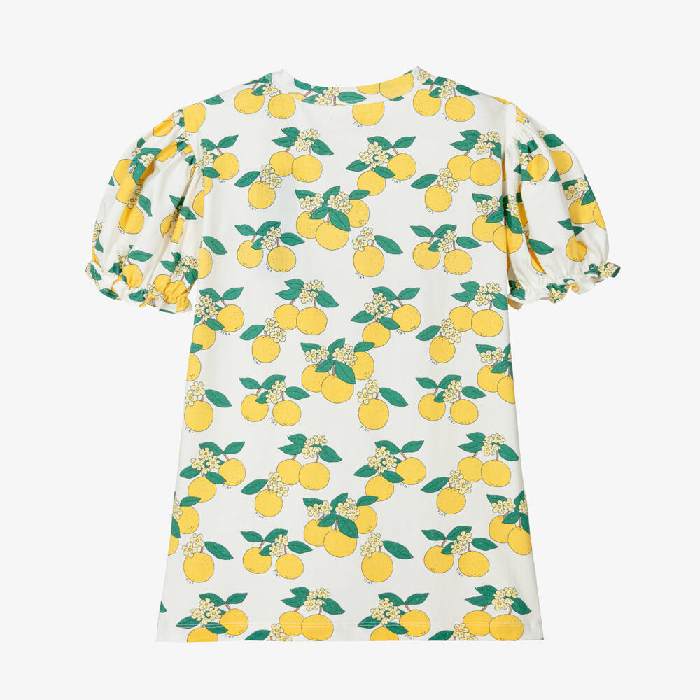 Tinycottons-Girls White Cotton Jersey Orange Print Dress | Childrensalon