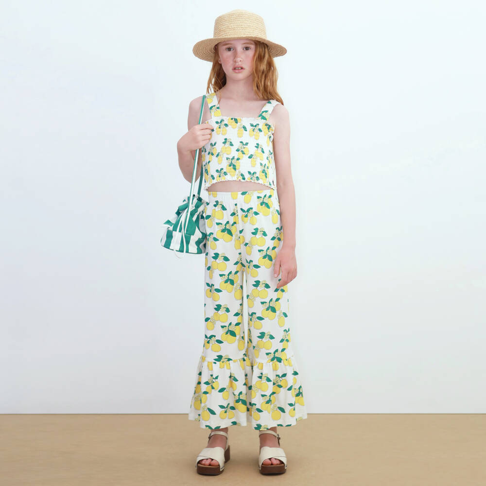 Tinycottons-Girls White Cotton Jersey Orange Print Shirred Top | Childrensalon