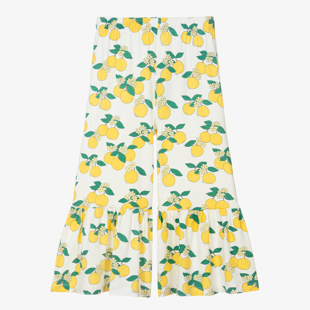 Tinycottons-Girls White Cotton Jersey Orange Print Trousers | Childrensalon