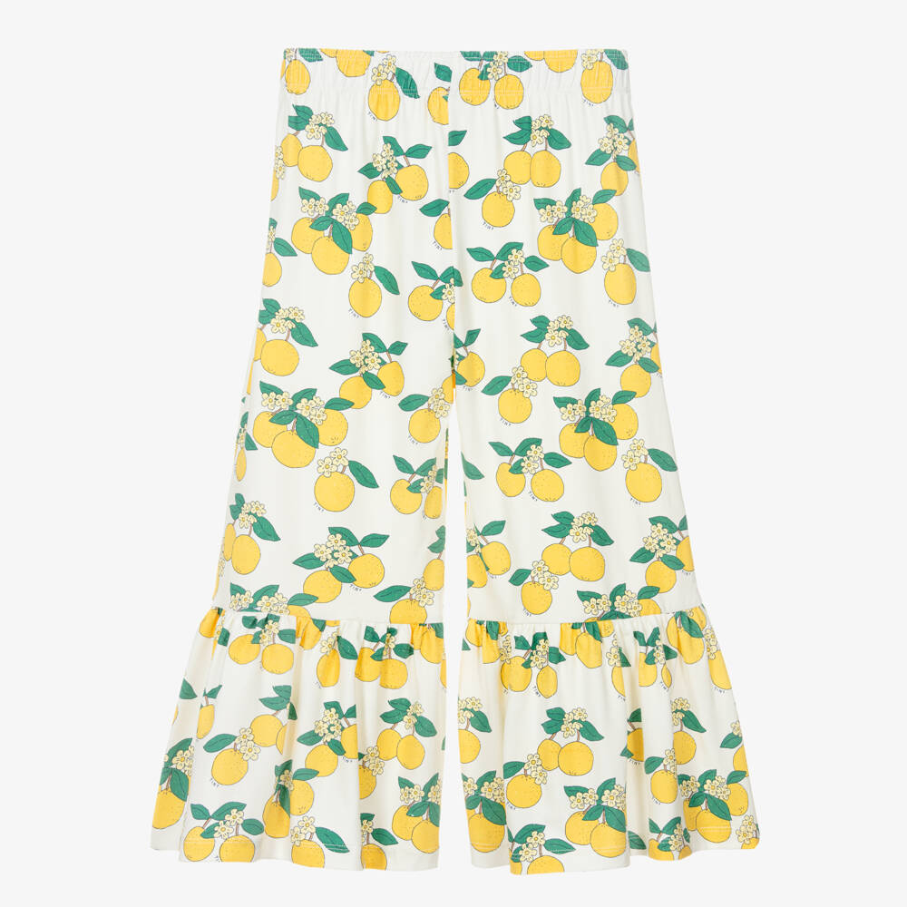 Tinycottons-Girls White Cotton Jersey Orange Print Trousers | Childrensalon