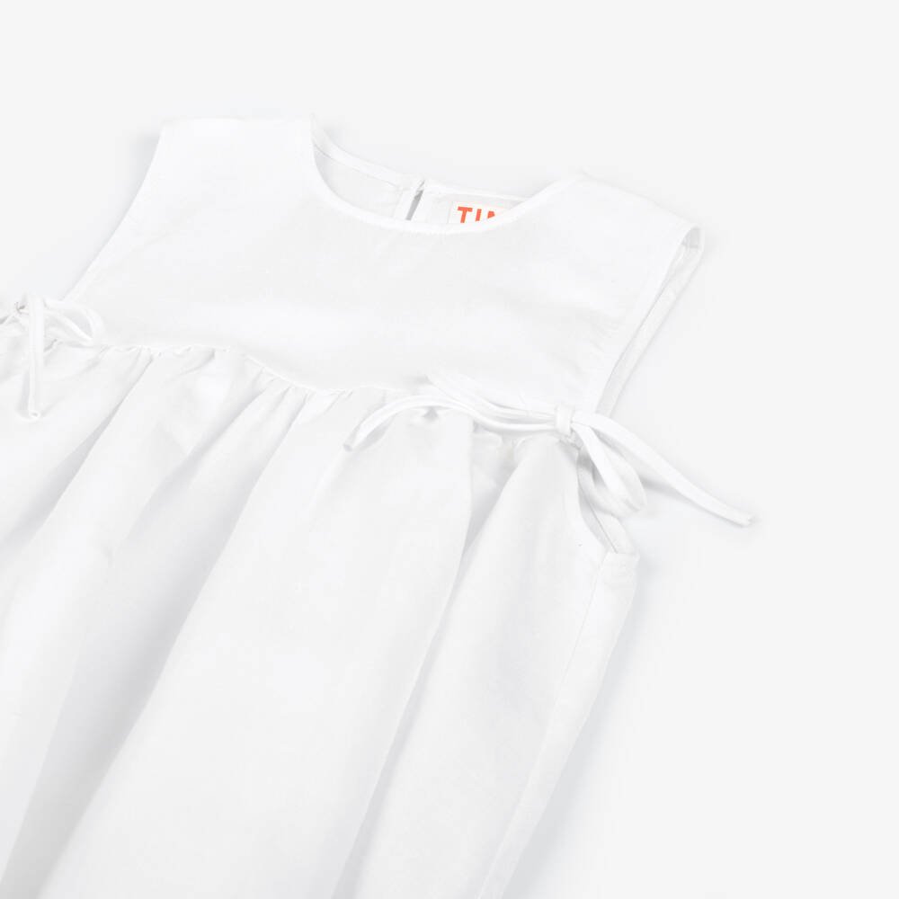 Tinycottons-Girls White Cotton & Linen with Embroidered Swan Hem | Childrensalon