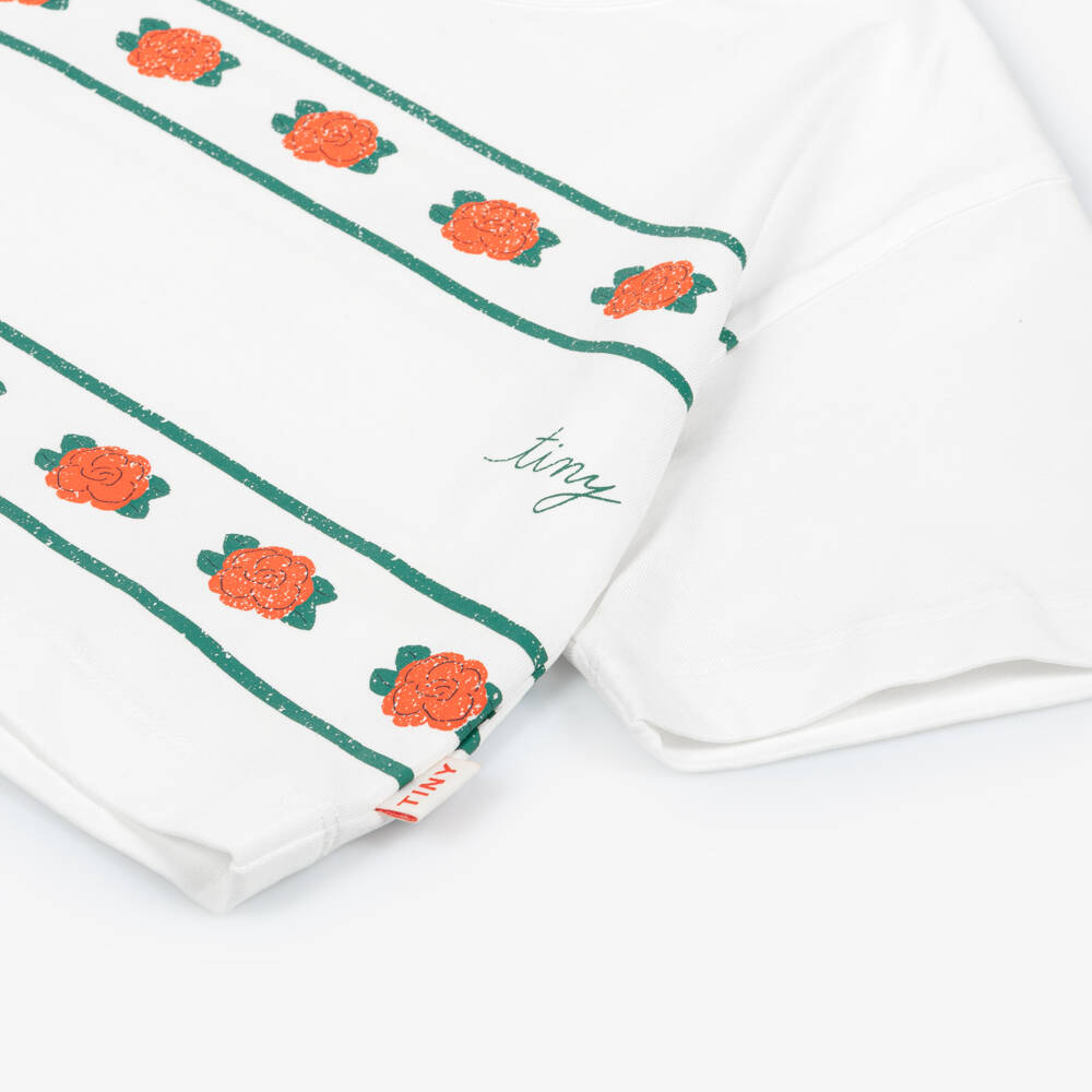 Tinycottons-Girls White Cotton Rose Print Boxy T-Shirt | Childrensalon