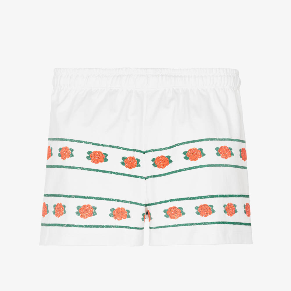 Tinycottons-Girls White Cotton Rose Print Shorts | Childrensalon