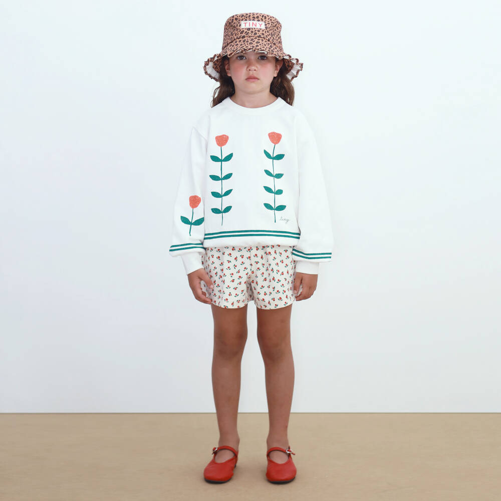 Tinycottons-Girls White Cotton Rose Print Sweatshirt | Childrensalon