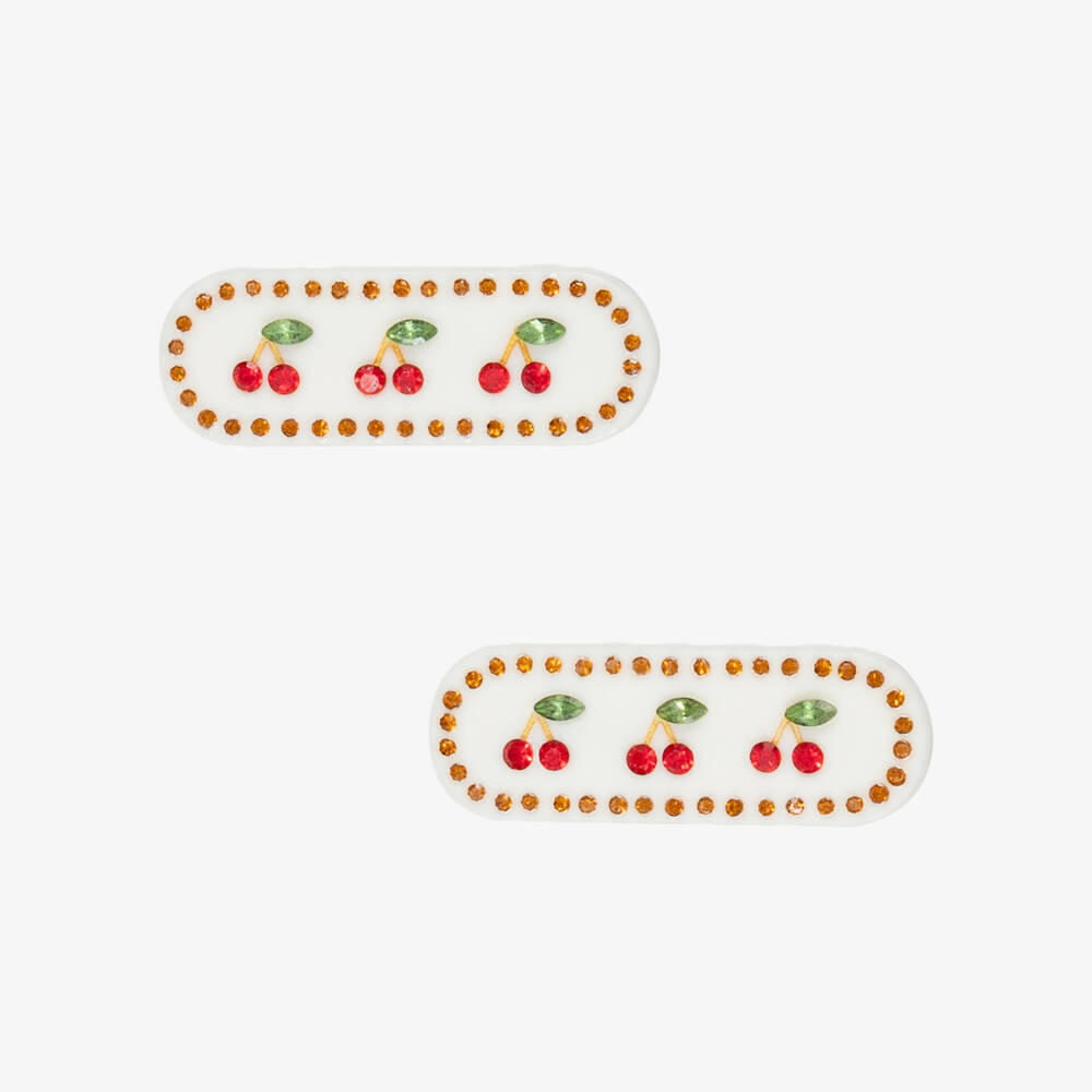 Tinycottons-Girls White Hair Clips with Sparkling Cherries (2 Pack) | Childrensalon