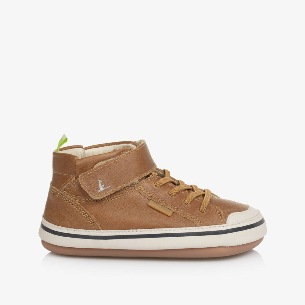 Tip Toey Joey-Baby Boys Brown Leather High-Top Trainers | Childrensalon