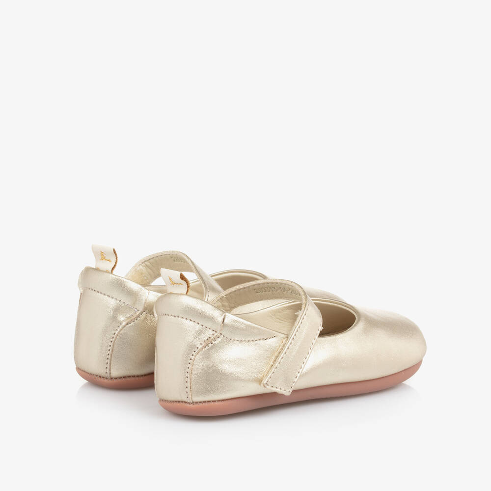Tip Toey Joey-Baby Girls Metallic Gold Leather Shoes | Childrensalon