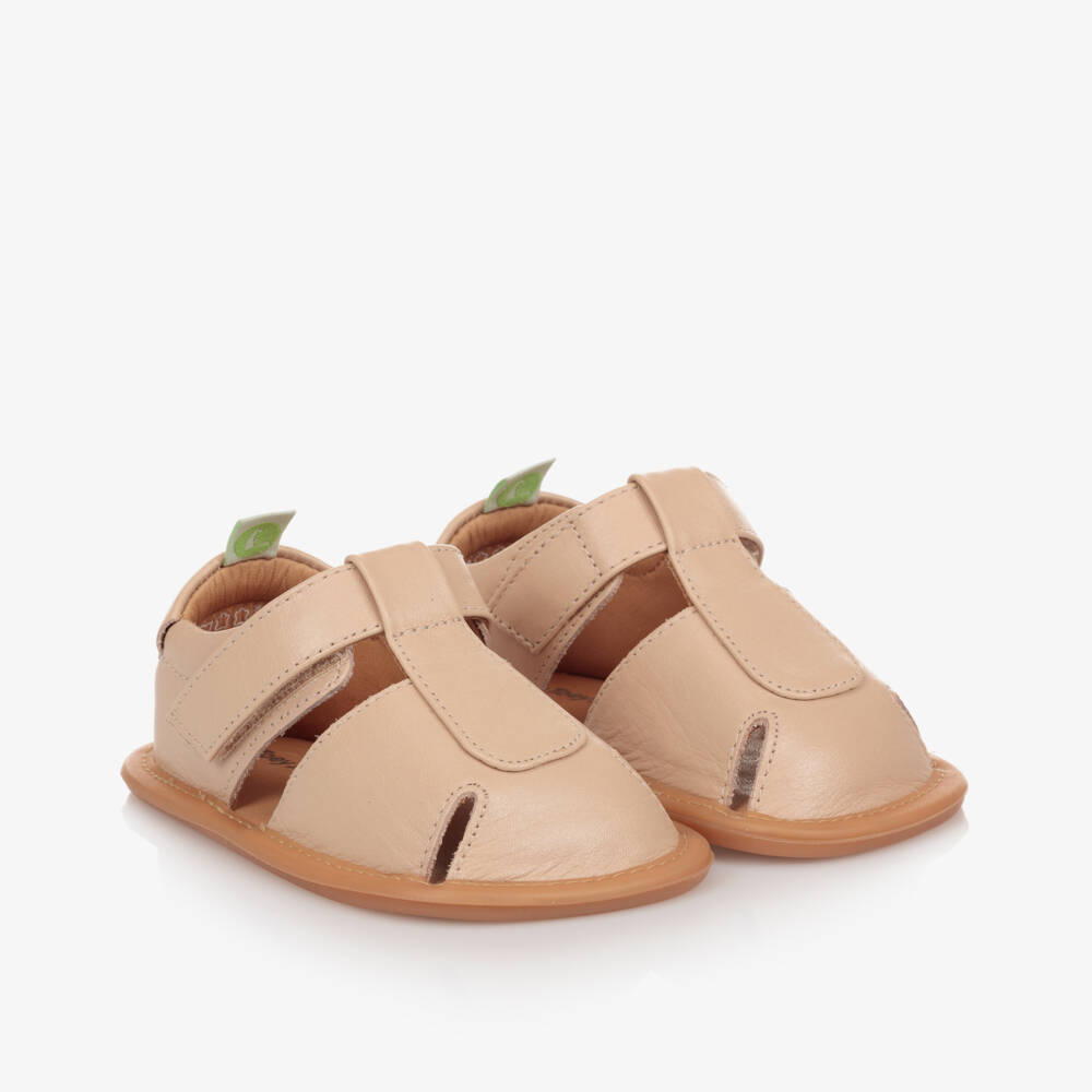 Tip Toey Joey-Baby Girls Pink Leather Sandals With Velcro Strap | Childrensalon