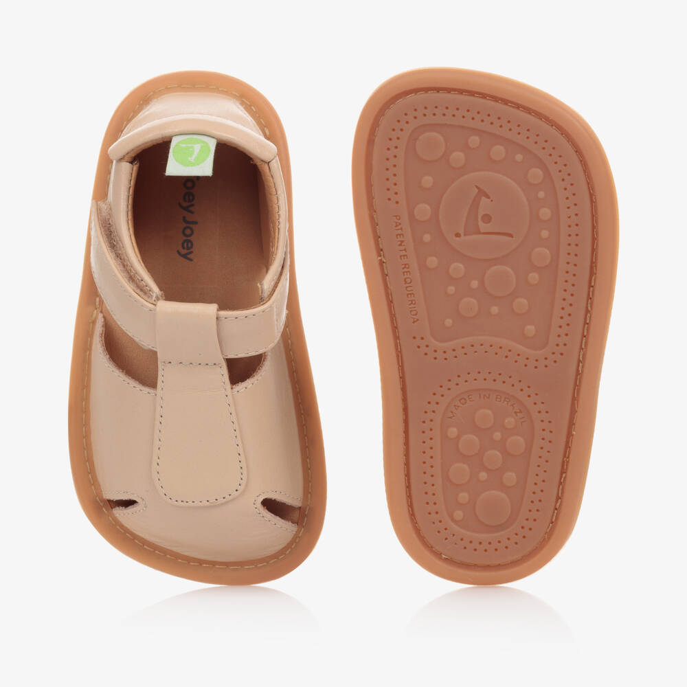 Tip Toey Joey-Baby Girls Pink Leather Sandals With Velcro Strap | Childrensalon