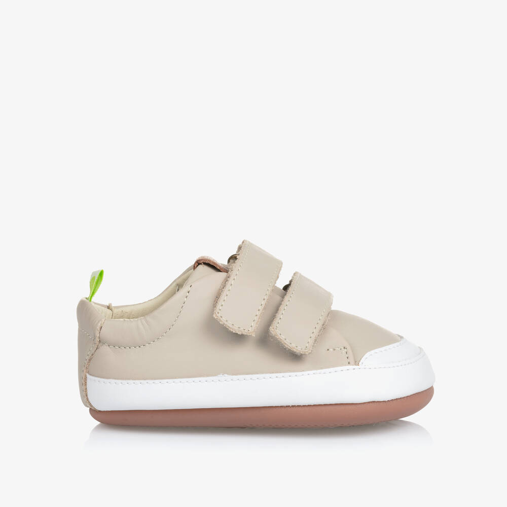 Tip Toey Joey-Beige Leather Velcro Trainers | Childrensalon