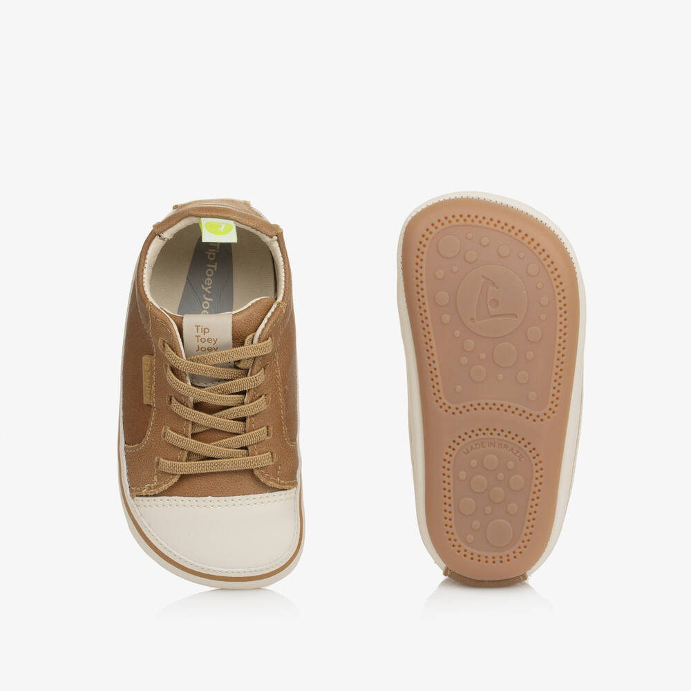Tip Toey Joey-Коричневые кожаные пинетки-кроссовки | Childrensalon