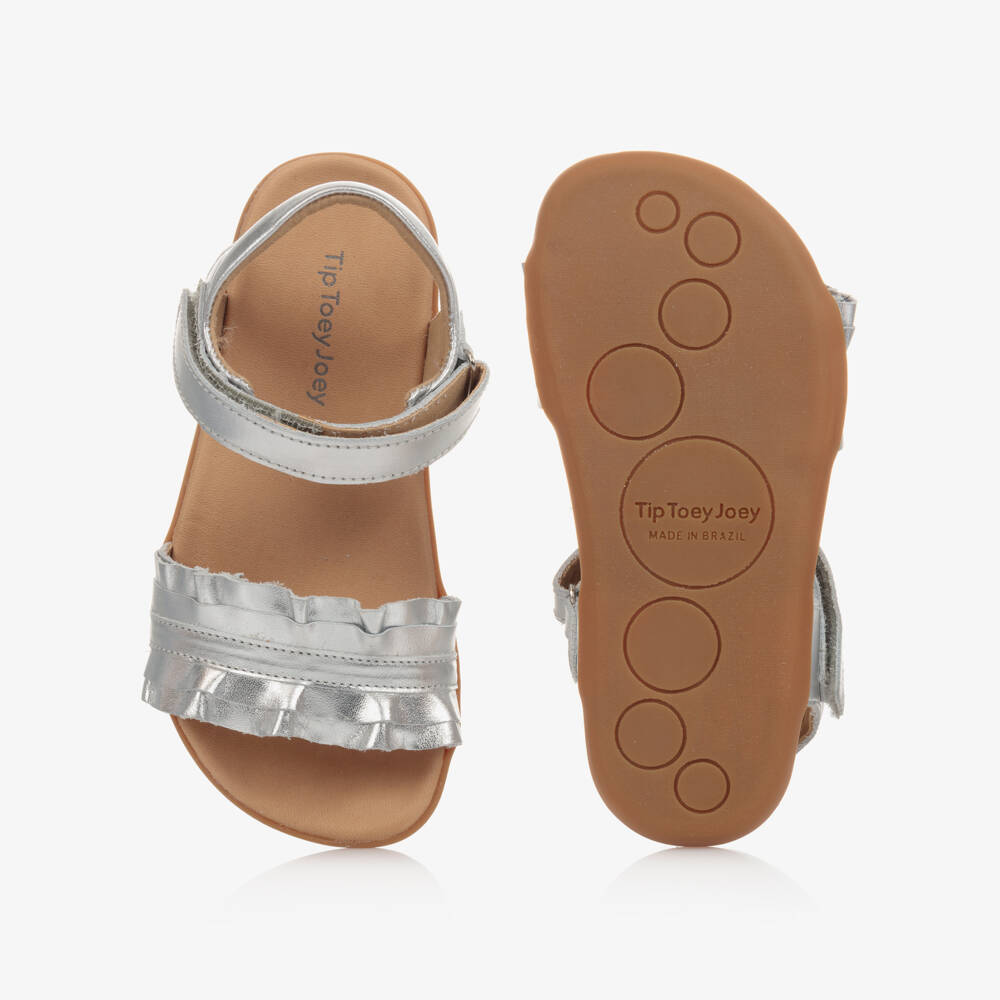 Tip Toey Joey-Girls Silver Leather Ruffle Sandals | Childrensalon