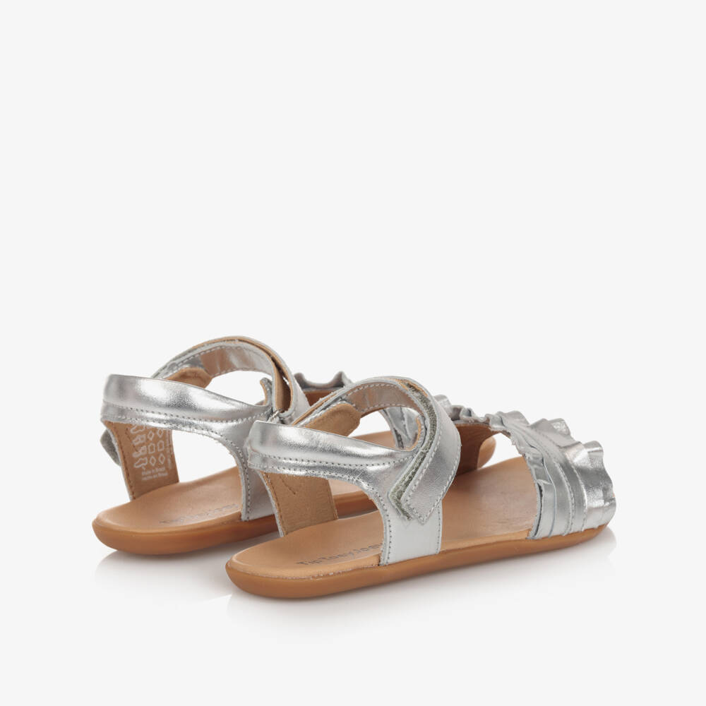 Tip Toey Joey-Girls Silver Leather Ruffle Sandals | Childrensalon