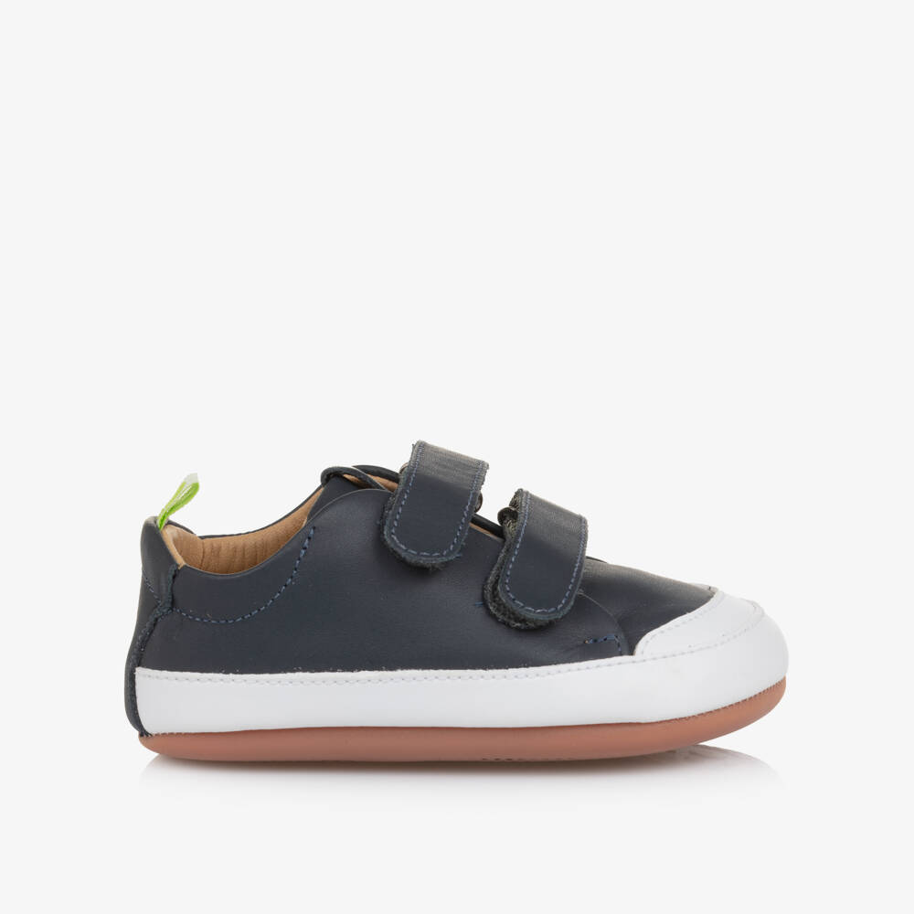 Tip Toey Joey-Navy Blue Leather Velcro Trainers | Childrensalon