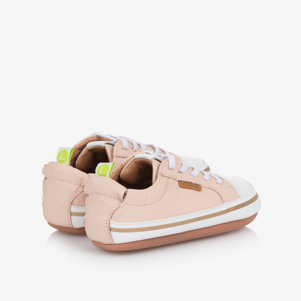 Tip Toey Joey-حذاء رياضي بأربطة مطاطية جلد لون أبيض وزهري للبنات | Childrensalon