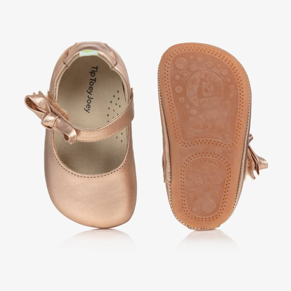 Tip Toey Joey-Rose Gold Leather Baby Shoes | Childrensalon