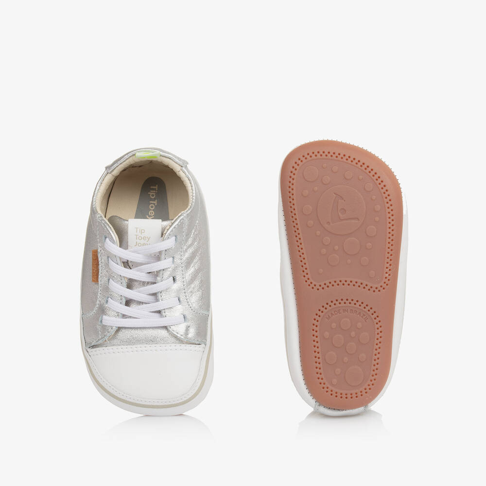 Tip Toey Joey-Серебристые кожаные пинетки-кроссовки | Childrensalon