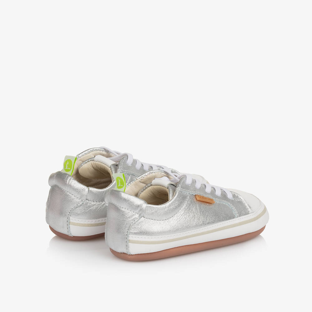 Tip Toey Joey-Серебристые кожаные пинетки-кроссовки | Childrensalon