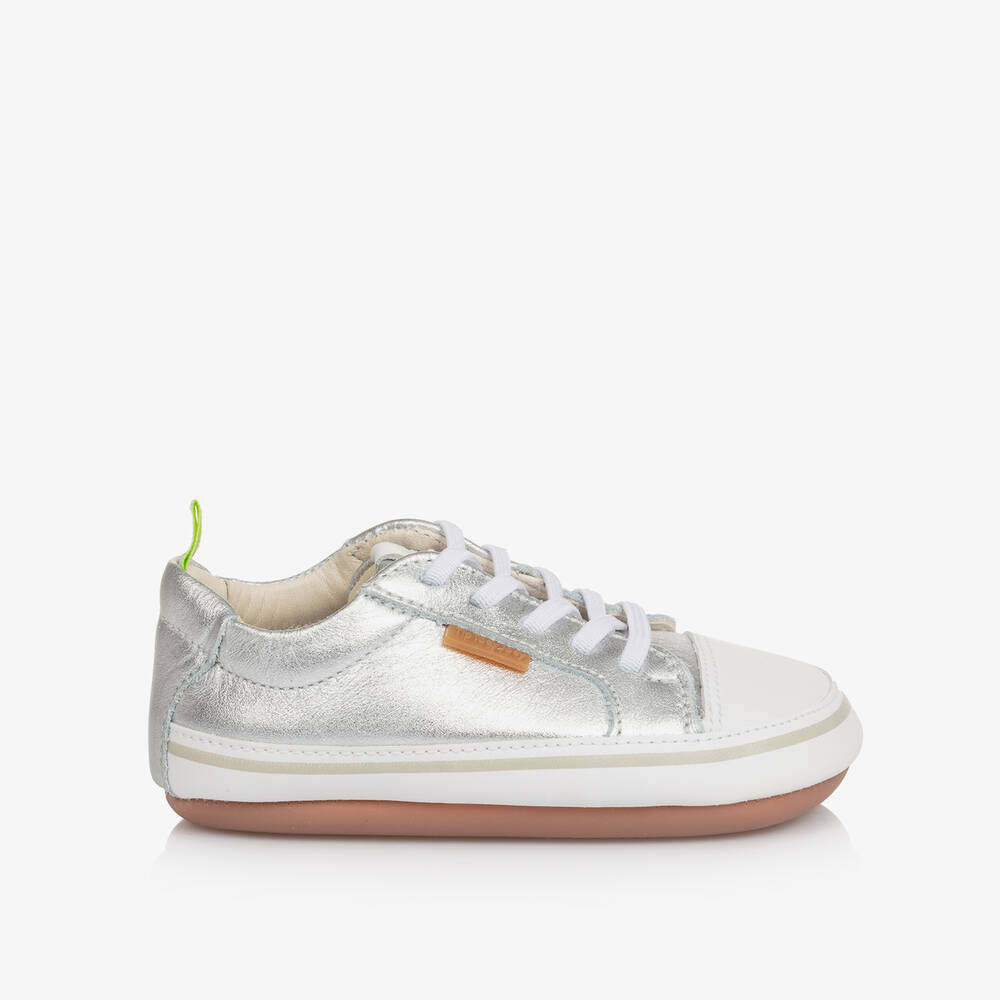 Tip Toey Joey-Серебристые кожаные пинетки-кроссовки | Childrensalon
