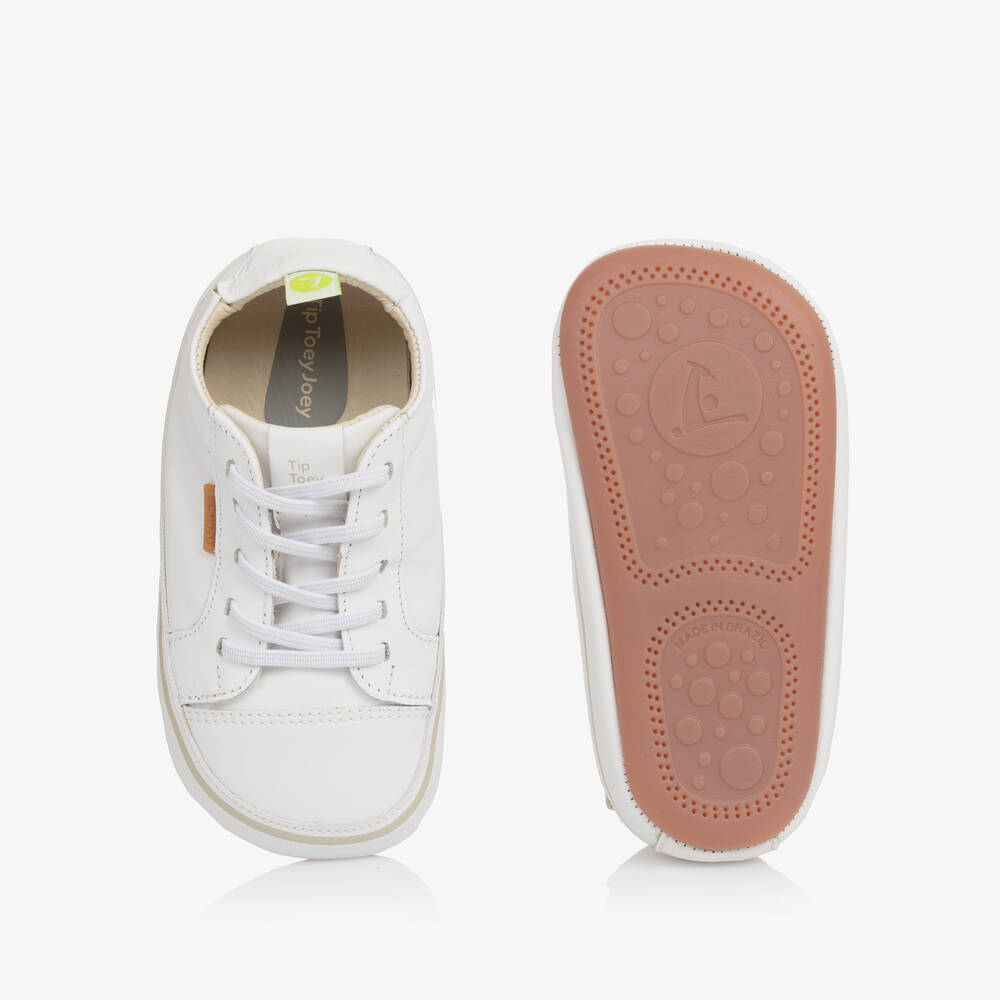 Tip Toey Joey-Белые кожаные пинетки-кроссовки для малышей | Childrensalon
