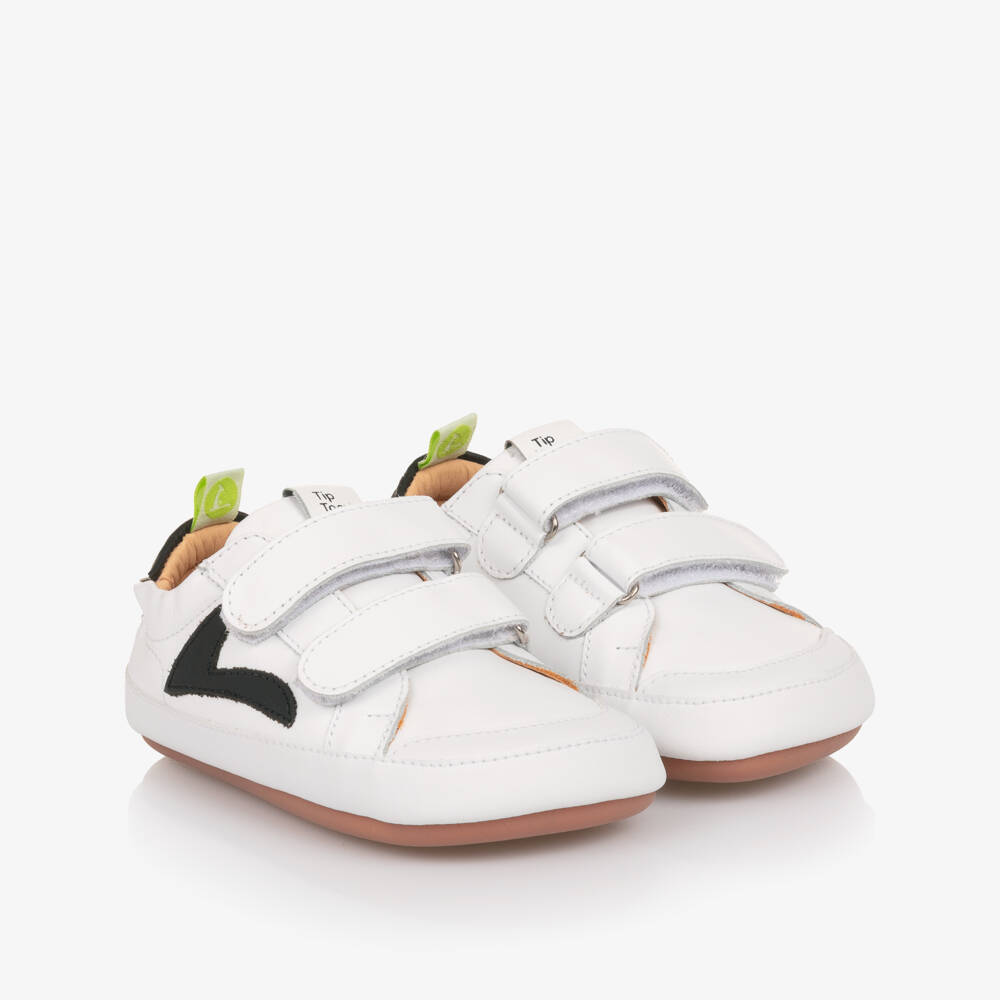 Tip Toey Joey-White Leather First Walker Trainers | Childrensalon